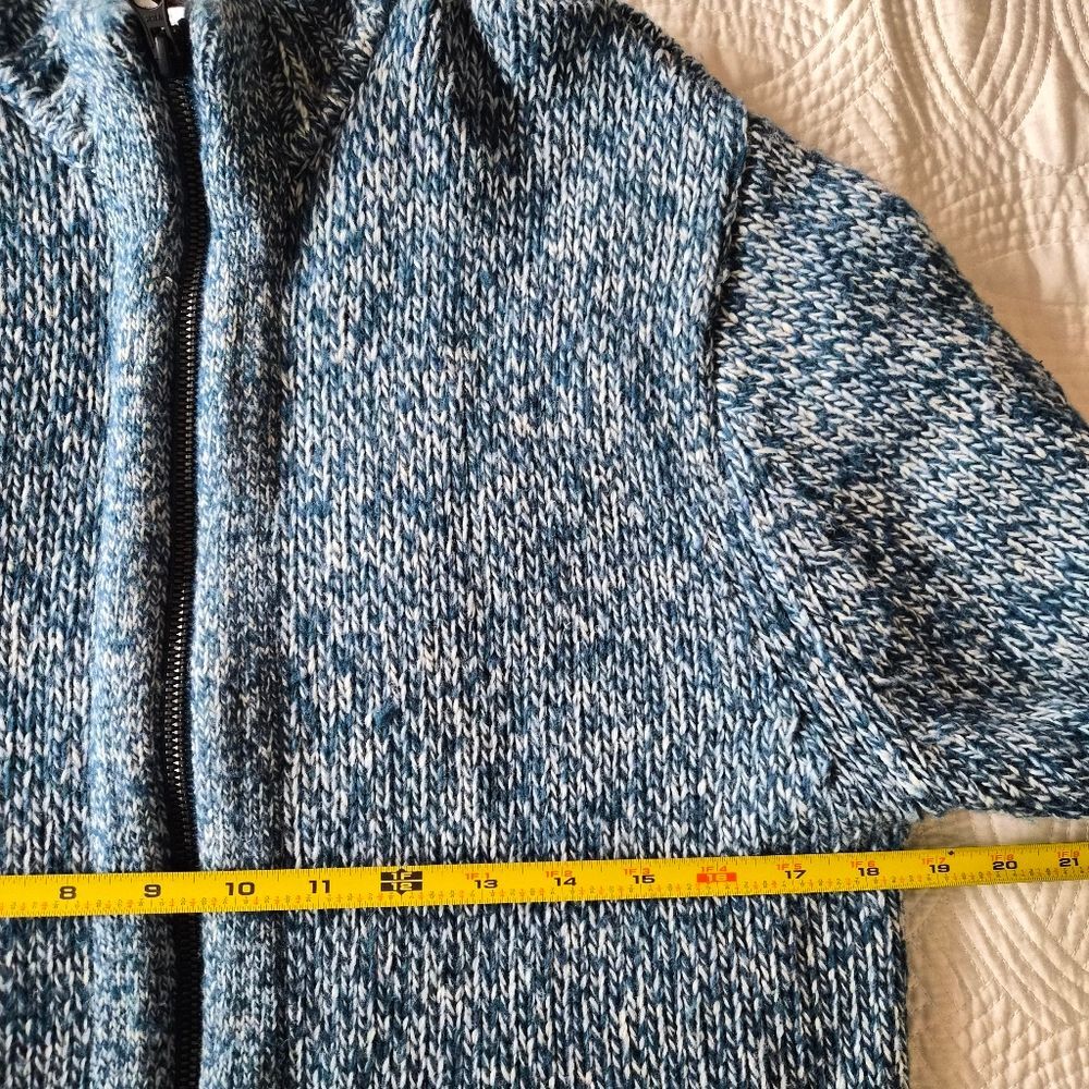 VGUC Obermeyer Lambswool Blend Full Zip Tweed Sweater M Blue - Picture 10 of 12